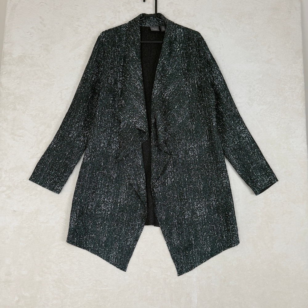 Chico's Womens size‎ 2 Crinkle Speckled Open Front Crushed Green Cardigan